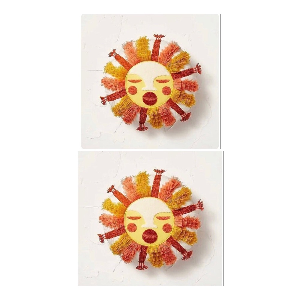 ( 2 PCS ) Fringed and Embroidered Sun Round Throw Pillow Gold - Opalhouse